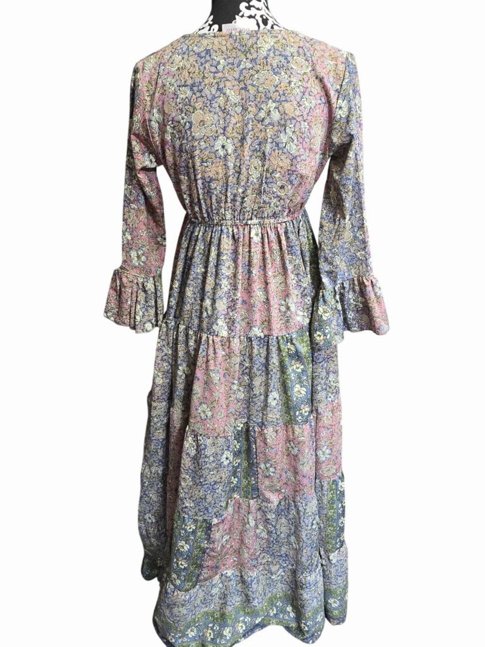 Boemo Anthropologie Floral Tiered Maxi Dress Ruffle Sleeves Small Boho Peasant - Picture 2 of 5